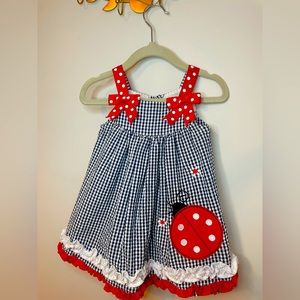 Rare Editions Girls Ladybug Bow Strap Dress . 12 months